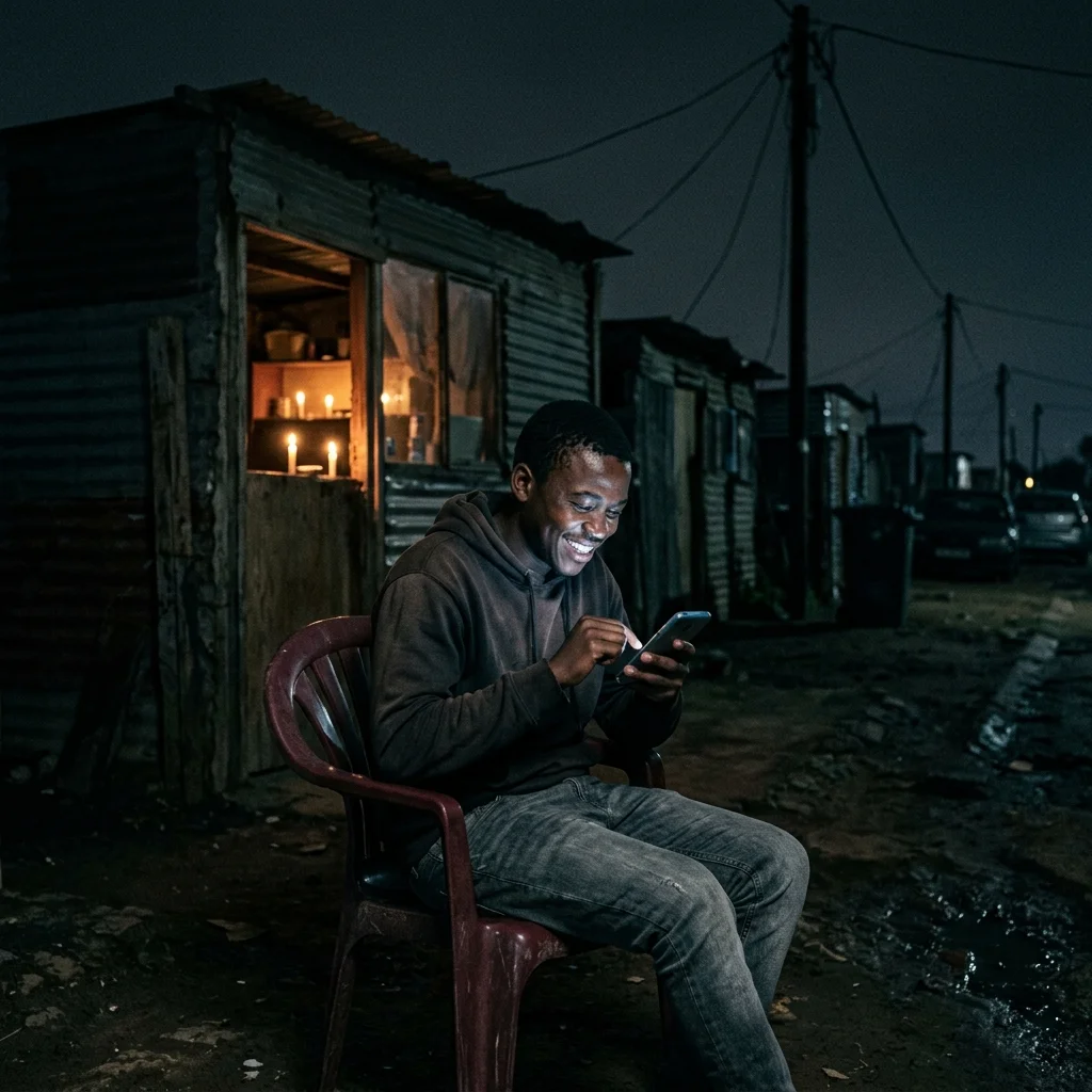 Man using phone during load shedding